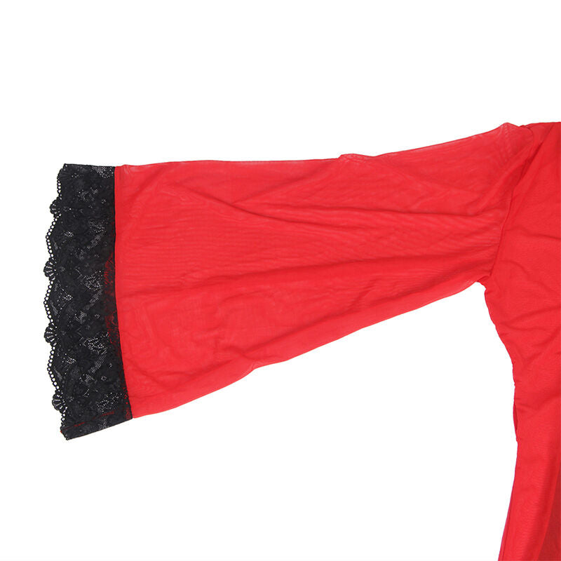SUBBLIME - TRANSPARENT FABRIC ROBE WITH LACE DETAIL RED L/XL SUBBLIME BABYDOLLS