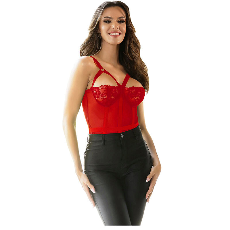 SUBBLIME - TEDDY WITH GARTER STRAP DETAIL CHEST RED L/XL SUBBLIME BODIES
