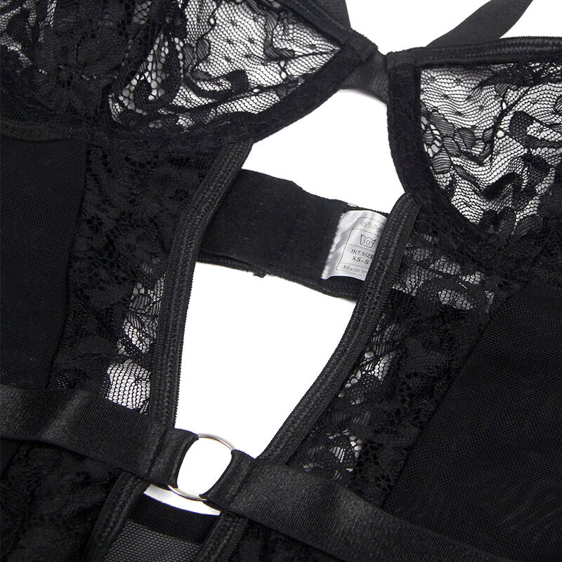 SUBBLIME - TEDDY WITH GARTER WITH LACE DETAIL AND STRIPS BLACK S/M SUBBLIME BODIES