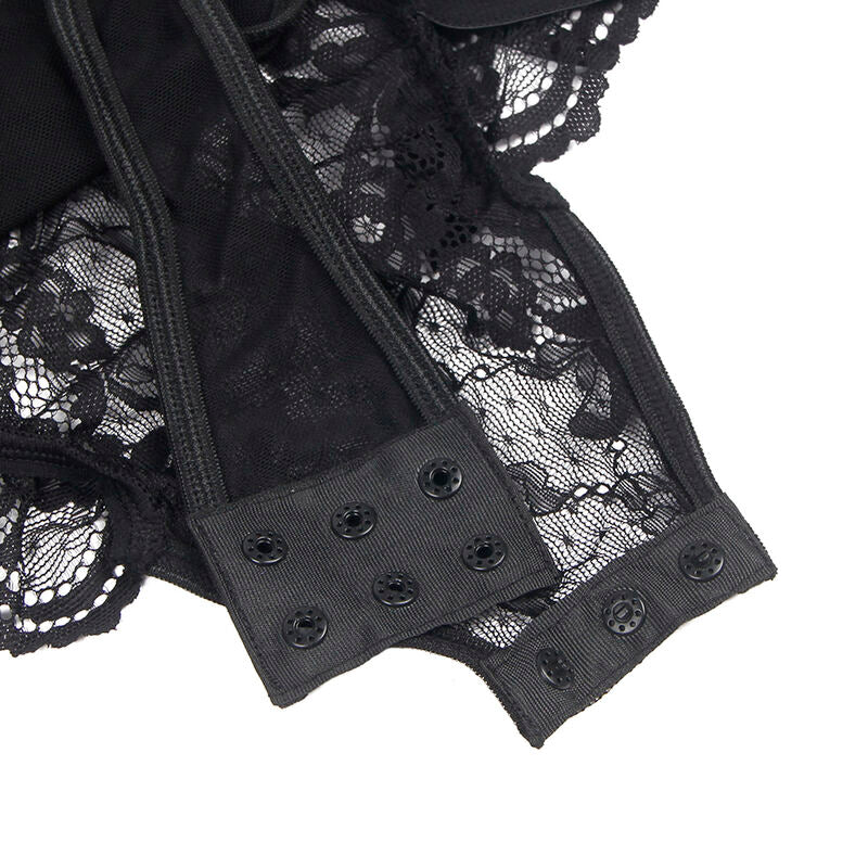 SUBBLIME - TEDDY WITH GARTER WITH LACE DETAIL AND STRIPS BLACK L/XL SUBBLIME BODIES