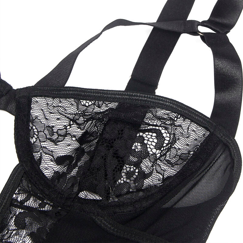 SUBBLIME - TEDDY WITH GARTER WITH LACE DETAIL AND STRIPS BLACK L/XL SUBBLIME BODIES
