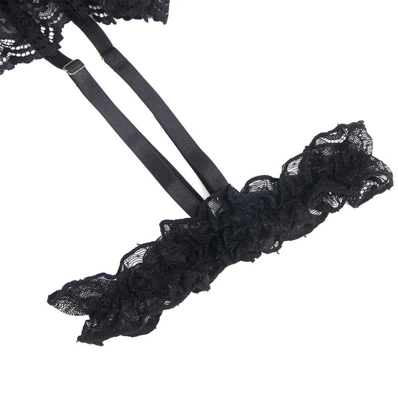 SUBBLIME - TEDDY WITH GARTER WITH LACE DETAIL AND STRIPS BLACK L/XL SUBBLIME BODIES