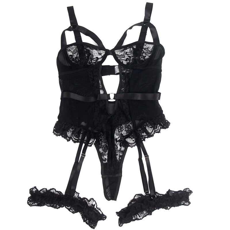 SUBBLIME - TEDDY WITH GARTER WITH LACE DETAIL AND STRIPS BLACK L/XL SUBBLIME BODIES