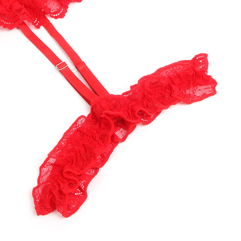 SUBBLIME - TEDDY WITH GARTER WITH LACE DETAIL AND STRIPS RED S/M SUBBLIME BODIES