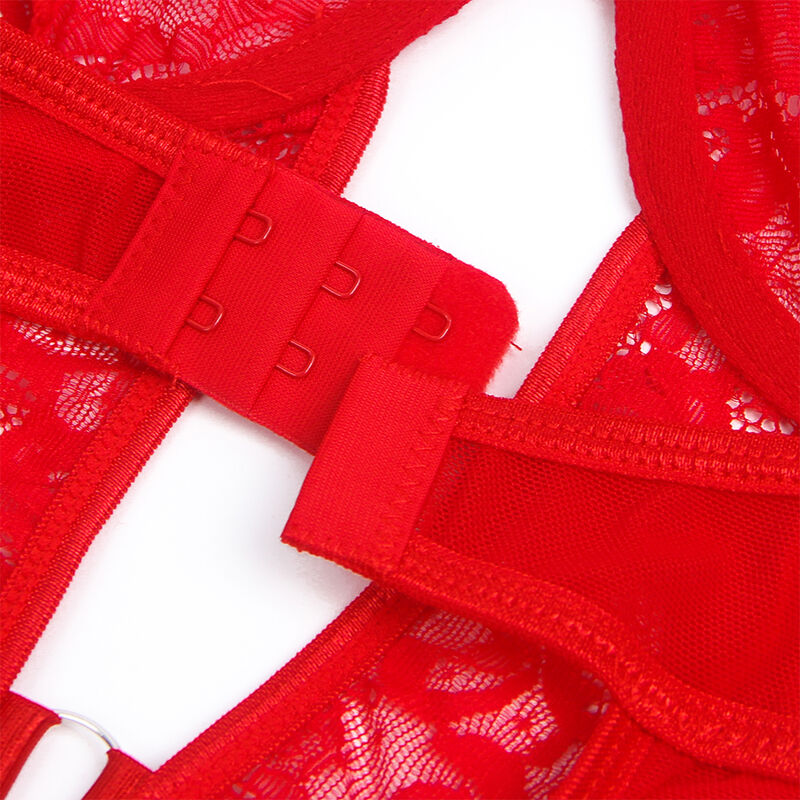 SUBBLIME - TEDDY WITH GARTER WITH LACE DETAIL AND STRIPS RED S/M SUBBLIME BODIES