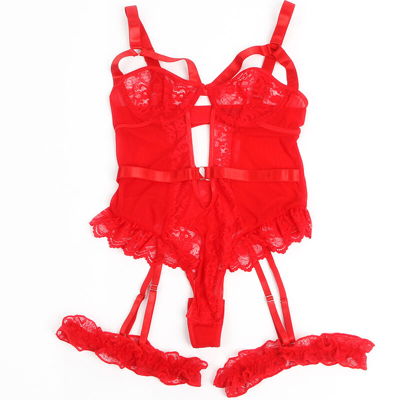 SUBBLIME - TEDDY WITH GARTER WITH LACE DETAIL AND STRIPS RED L/XL SUBBLIME BODIES