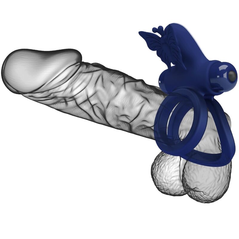 PRETTY LOVE - JAMELE DOUBLE RING WITH VIBRATION & BUTTERFLY STIMULATOR BLUE PRETTY LOVE MALE