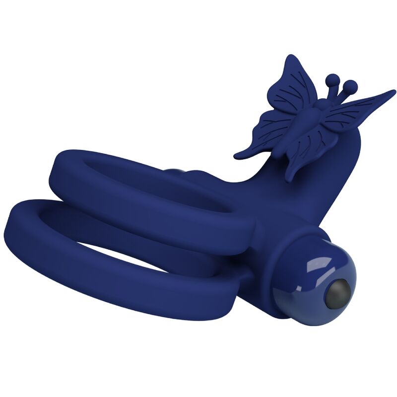 PRETTY LOVE - JAMELE DOUBLE RING WITH VIBRATION & BUTTERFLY STIMULATOR BLUE PRETTY LOVE MALE