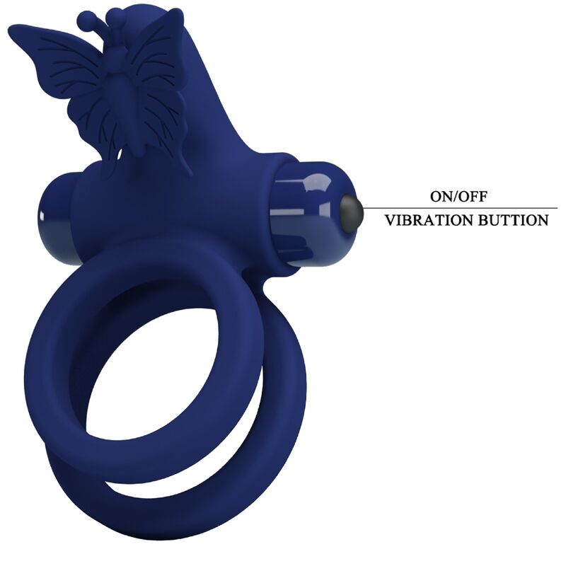 PRETTY LOVE - JAMELE DOUBLE RING WITH VIBRATION & BUTTERFLY STIMULATOR BLUE PRETTY LOVE MALE