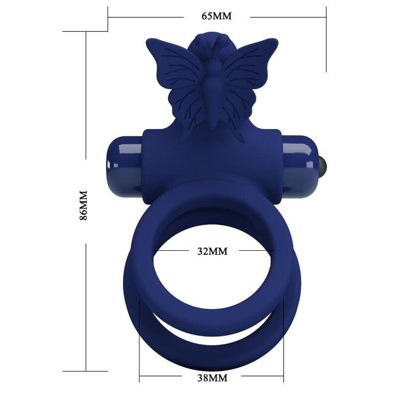 PRETTY LOVE - JAMELE DOUBLE RING WITH VIBRATION & BUTTERFLY STIMULATOR BLUE PRETTY LOVE MALE
