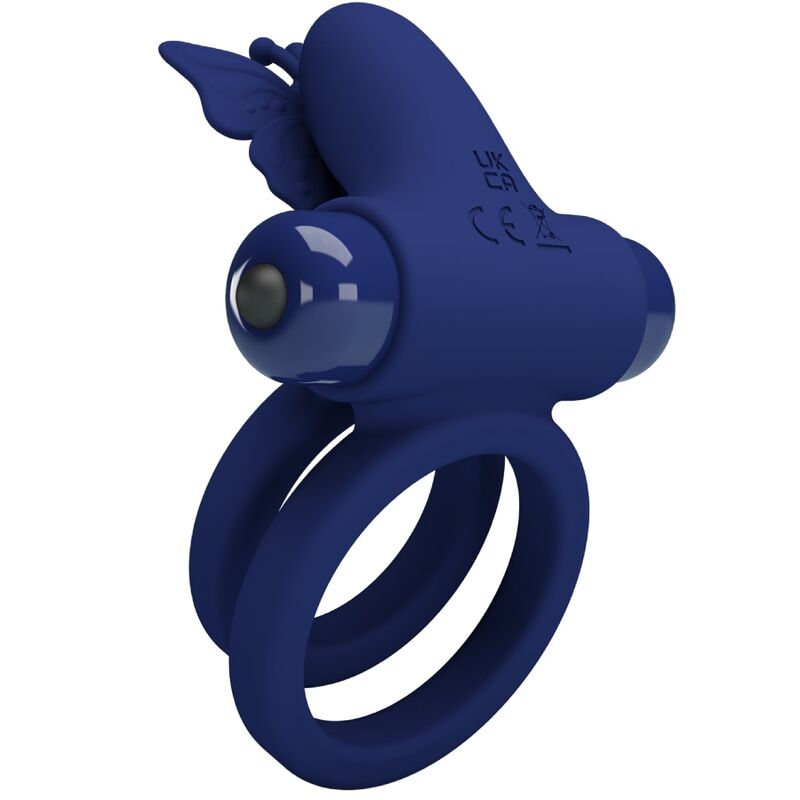 PRETTY LOVE - JAMELE DOUBLE RING WITH VIBRATION & BUTTERFLY STIMULATOR BLUE PRETTY LOVE MALE