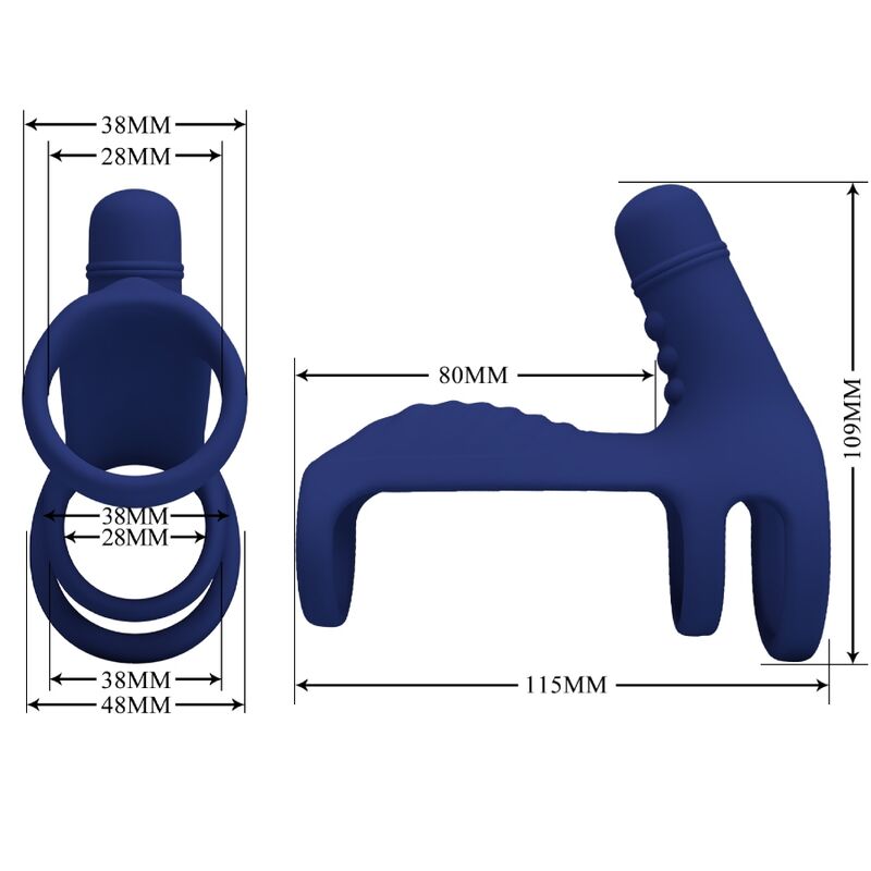 PRETTY LOVE - ELISH VIBRATING RING WITH EXTENSION BLUE PRETTY LOVE MALE