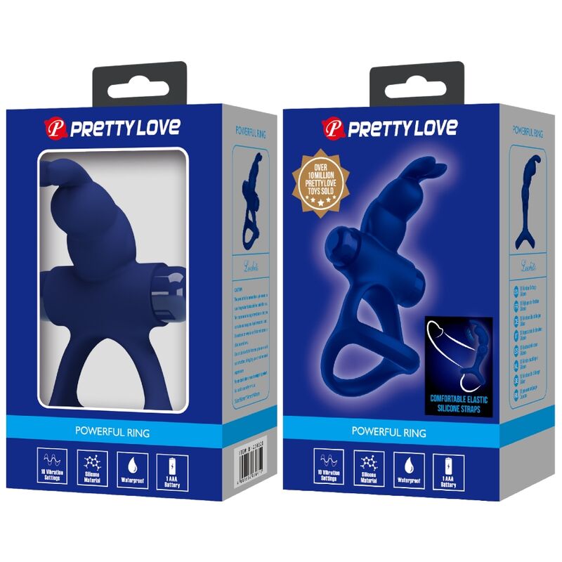 PRETTY LOVE - LUCHITO DOUBLE VIBRATING RING RABBIT BLUE PRETTY LOVE MALE