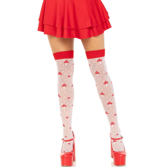 LEG AVENUE - CALZE ALTE FUNGHETTO ROSSO/BIANCO