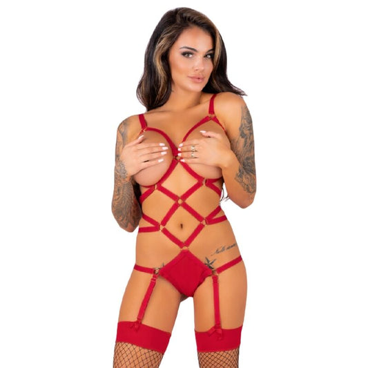 LIVCO CORSETTI FASHION - THIARA LC 20213 CONJUNTO BODY + MEDIAS ROJO G/XL