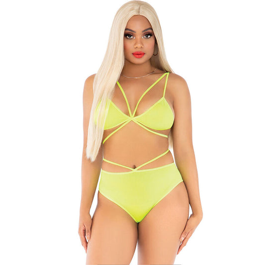 LEG AVENUE - TOP Y BRAGAS AMARILLOS CON TIRAS
