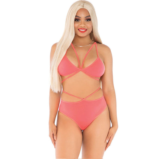 LEG AVENUE - TOP Y BRAGUITAS CORAL CON TIRANTES
