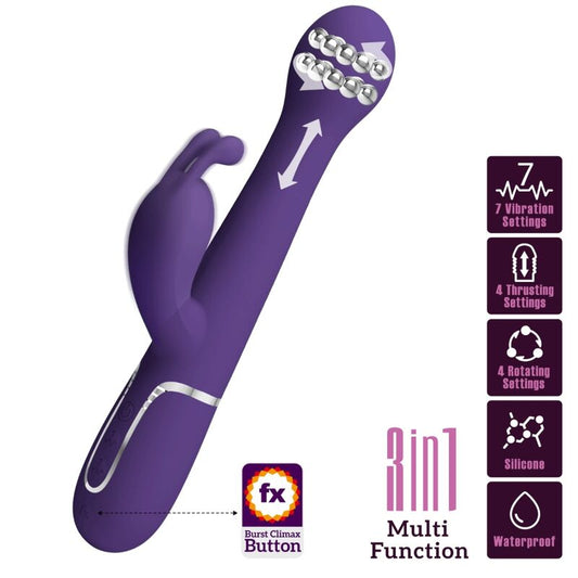 PRETTY LOVE - VIBRADOR RABBIT DEJON MULTIFUNCIÓN 3 EN 1 MORADO