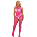 SUBBLIME - 952389 BODYSUIT SIN ENTREPIERNA DE RED Y ENCAJE CON CUELLO ALTO ROSA TALLA ÚNICA