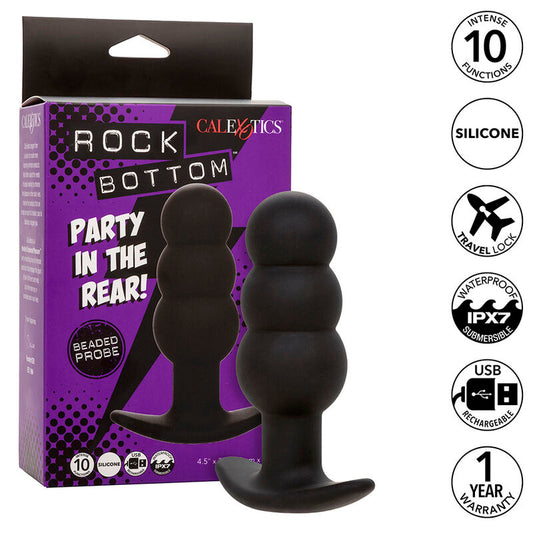 CALEXOTICS - ROCK BOTTOM PLUG ANALE CON PERLINE 10 VIBRAZIONI SILICONE NERO