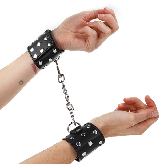 KINK - FERMI POLSI CON CHIUSURA A SCATTO, PIENI DI RIVETTI, NERI REGOLABILI 19-24 CM X 5.5 CM