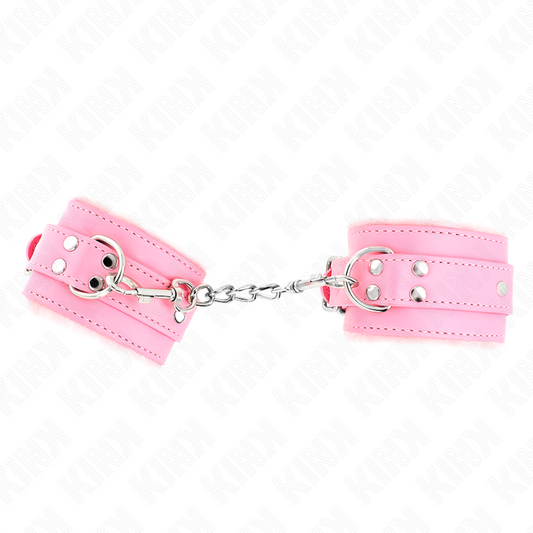 KINK - FERMI POLSI FODERATI IN PELLICCIA ROSA CON CINTURINO ROSA REGOLABILI 17-29 CM X 6 CM