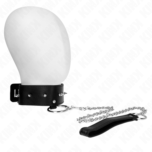 KINK - COLLARE 65 CM CON GUINZAGLIO CON BORCHIE ARGENTATE MODELLO 2 REGOLABILE 36-43 CM X 5 CM