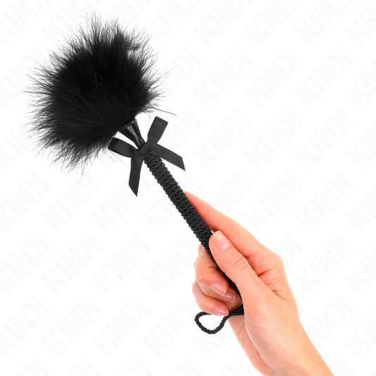 KINK - BACCHETTA IN CORDA DI NYLON CON PIUME SOLLETICO E FIORE NERO 25 CM
