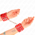 KINK - POLSINI CON AUTOMATICO PIENI DI RIVETTI ROSSI REGOLABILI 19-24 CM X 5,5 CM