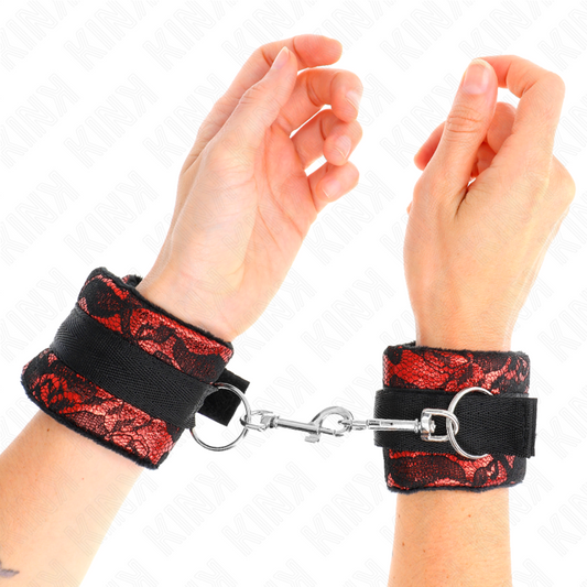 KINK - FERMA POLSI CORTI IN VELLUTO E PIZZO E LACCI IN NYLON ROSSO/NERO 23 X 6,5 CM