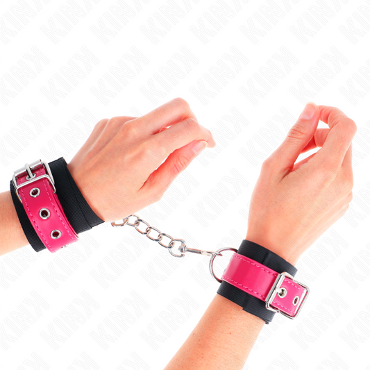 KINK - POLSINI IN NYLON NERI CON CINTURA IN SIMILPELLE ROSA LAMPONE REGOLABILI 19-29 CM X 5,1 CM