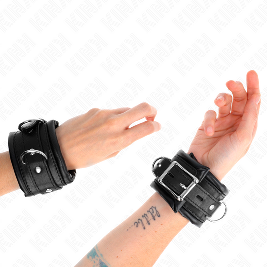 KINK - PESANTI CINTURINI DA POLSO RIVESTITI IN PELLICCIA NERA REGOLABILI 20-30 CM X 6 CM