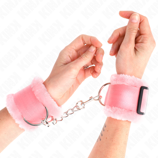 KINK - FERMA POLSI FODERATI IN PELLICCIA ROSA REGOLABILI 17-31 CM X 7 CM