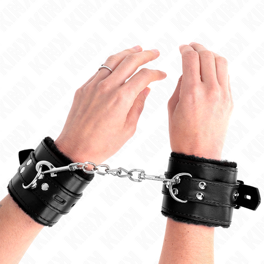 KINK - FERMI POLSI FODERATI IN PELLICCIA CON FORI QUADRATI NERI E CINTURINO NERO REGOLABILE 17-29 CM X 6 CM