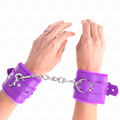 KINK - SUJETADORES DE MUÑECA FORRADOS DE PELO CON AGUJEROS CUADRADOS MORADO Y CINTURÓN MORADO AJUSTABLE 17-29 CM X 6 CM
