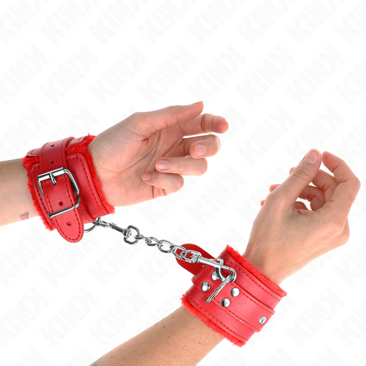 KINK - FERMOLACCI DA POLSO FODERATI IN PELLICCIA ROSSI CON CINTURA ROSSA REGOLABILI 17-29 CM X 6 CM