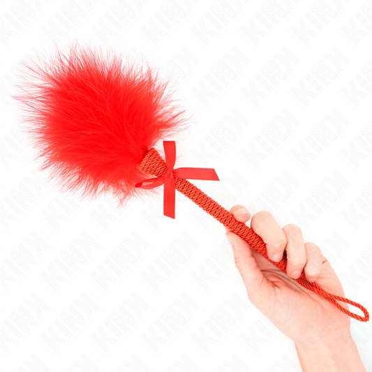 KINK - BACCHETTA IN CORDA DI NYLON CON PIUME PER SOLLETICO E FIOCCO ROSSO 25 CM