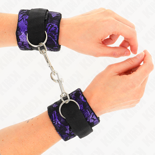 KINK - FERMA POLSI CORTI IN VELLUTO E PIZZO E LACCIO IN NYLON VIOLA / NERO 23 X 6,5 CM