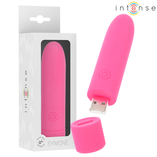 INTENSE - PROIETTILE VIBRANTE RICARICABILE USB SYMONE 8 VIBRAZIONI ROSA 10 X 2,2 CM