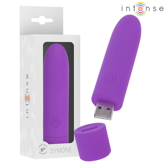 INTENSE - SYMONE PROIETTILE VIBRANTE RICARICABILE USB 8 VIBRAZIONI VIOLA 10 X 2.2 CM