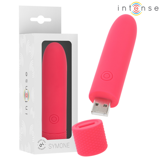 INTENSE - PROIETTILE VIBRANTE RICARICABILE USB SYMONE 8 VIBRAZIONI ROSSO 10 X 2,2 CM