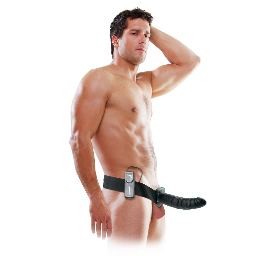 FETISH FANTASY SERIES - 19 CM VIBRATING HOLLOW STRAP-ON BLACK FETISH FANTASY SERIES
