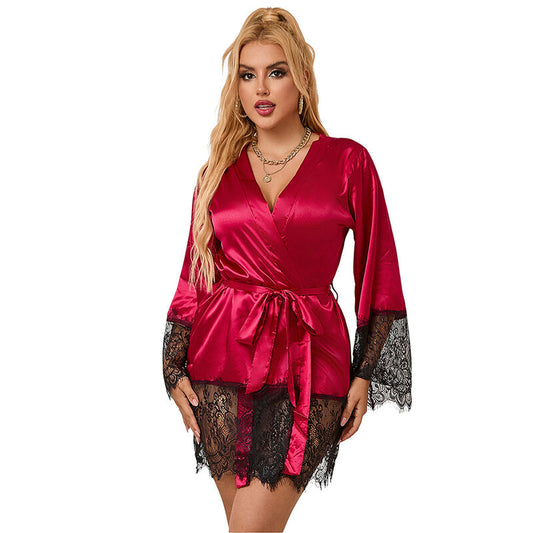 SUBBLIME - 953829 PIGIAMA ELEGANTE IN PIZZO + PERIZOMA ROSSO TAGLIA L/XL