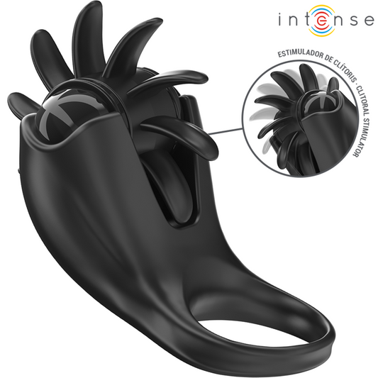 INTENSO - ANILLO VIBRADOR MABEL 10 VIBRACIONES CON ESTIMULADOR DE CLÍTORIS NEGRO