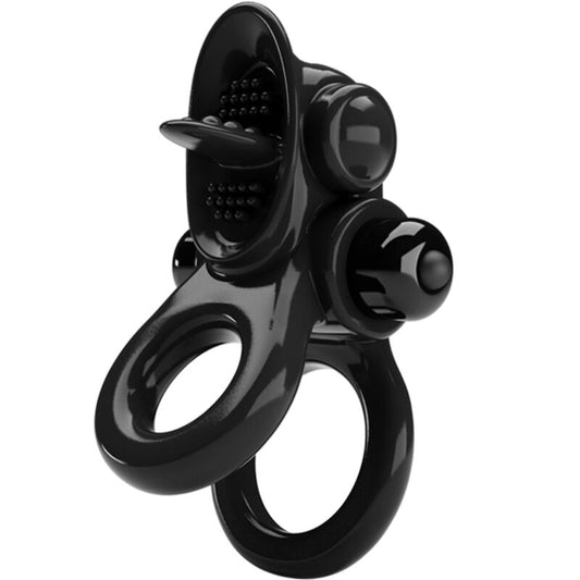 PRETTY LOVE - ANILLO APASIONADO, ANILLO VIBRADOR DOBLE + ESTIMULADOR DE CLÍTORIS NEGRO