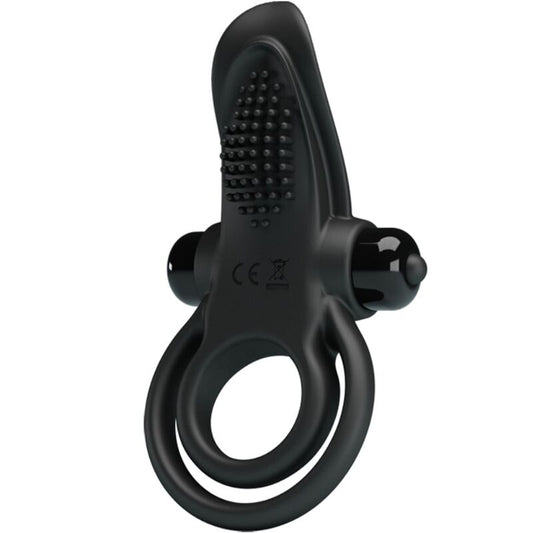 PRETTY LOVE - ANILLO VIBRADOR DOBLE + ESTIMULADOR DE CLÍTORIS 10 VIBRACIONES NEGRO