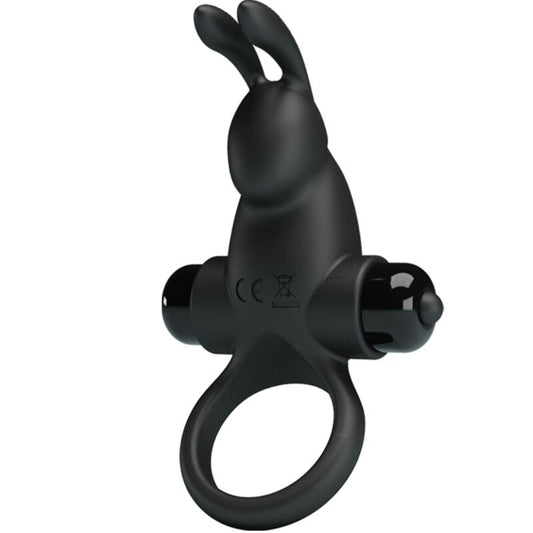 PRETTY LOVE - ANILLO VIBRADOR + ESTIMULADOR DE CLÍTORIS CONEJITO 10 VIBRACIONES NEGRO