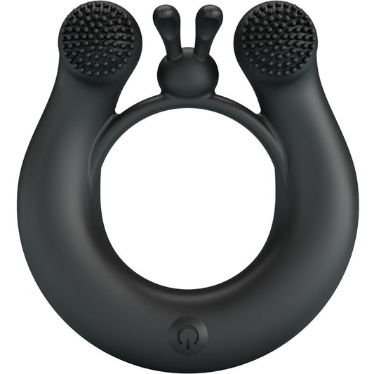 PRETTY LOVE - ANILLO VIBRADOR DAHLIA + ESTIMULADOR DE CLÍTORIS 12 VIBRACIONES NEGRO