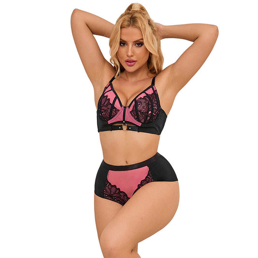 SUBBLIME - 955571 COMPLETO REGGISENO CON ZIP IN PELLE SINTETICA ROSA E RETE S/M