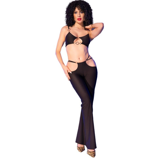 CHILIROSE - CR 4851 BLACK TOP AND LEGGINGS SET WITH GOLDEN ACCESSORIES L